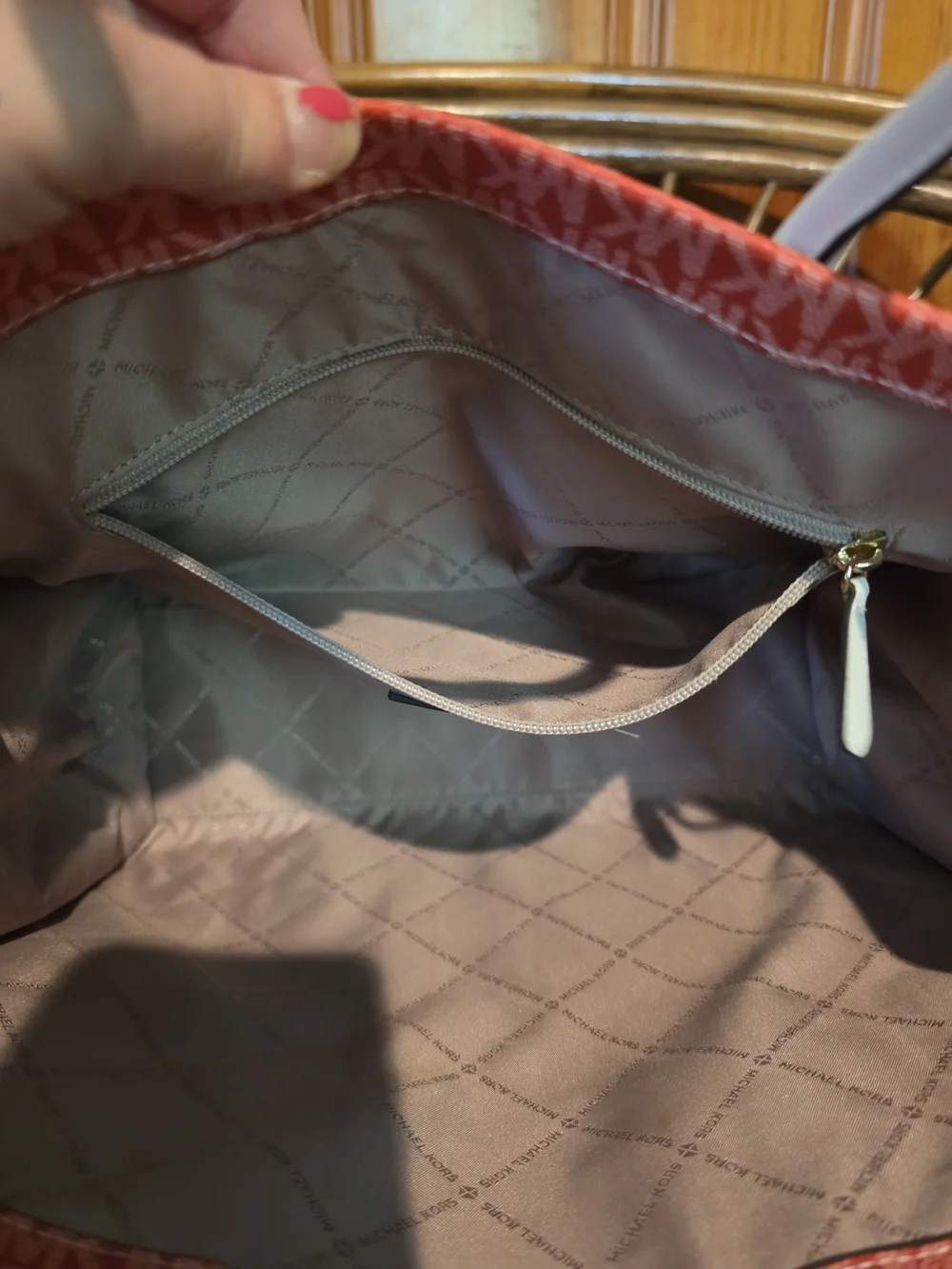 Michael Kors Rainbow Logo Tote with White Trim and Tan Strap